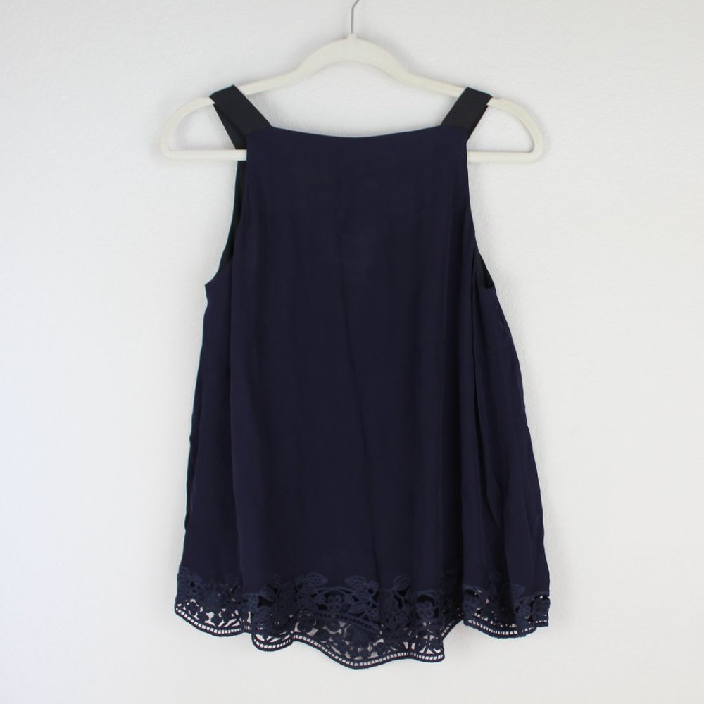 NEW Kate Spade Embroidered Trim Silk Top, Rich Navy, Small, Sleeveless, Lined - Picture 7 of 15